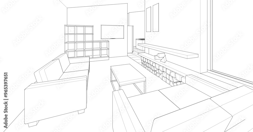 Fototapeta premium interior kitchen living room 3d illustration 