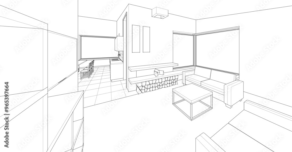 Fototapeta premium interior kitchen living room 3d illustration 