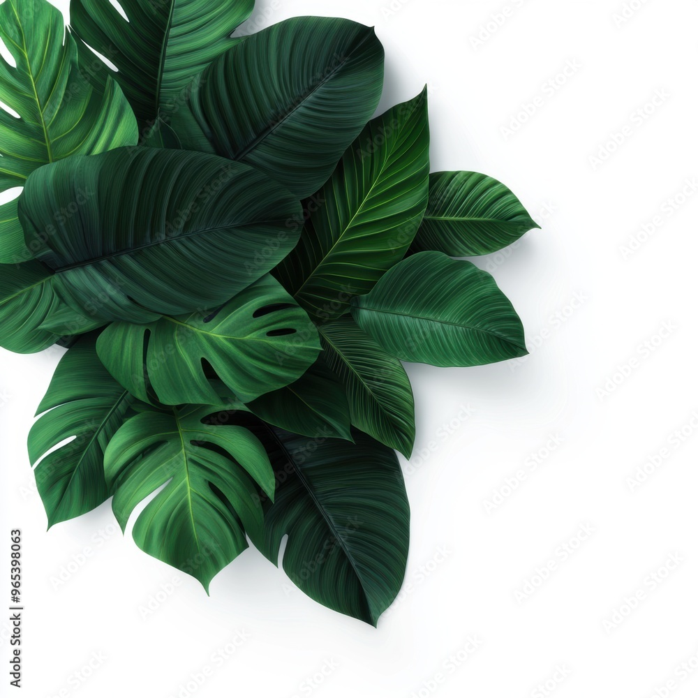 A close-up of overlapping jungle leaves with shadows A close-up of overlapping jungle leaves with shadows