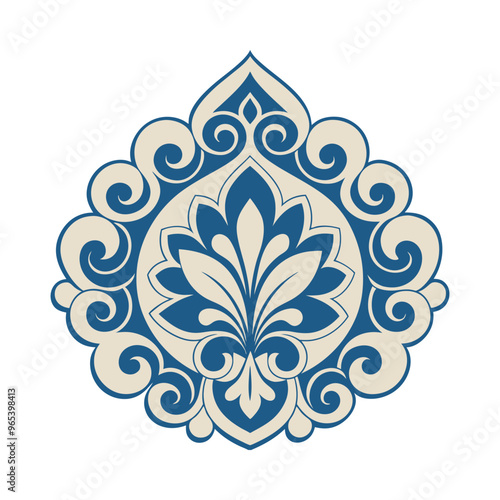 Timeless elegance. Silhouette of damask ornamental design on a pristine white background.