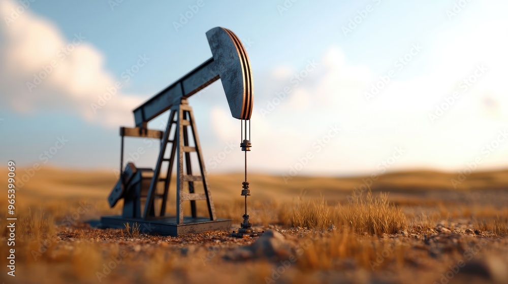 Future of Energy Concept - Abandoned Oil Wells and Rigs with Copy Space for Text in Quality, Selective Focus on Foreground