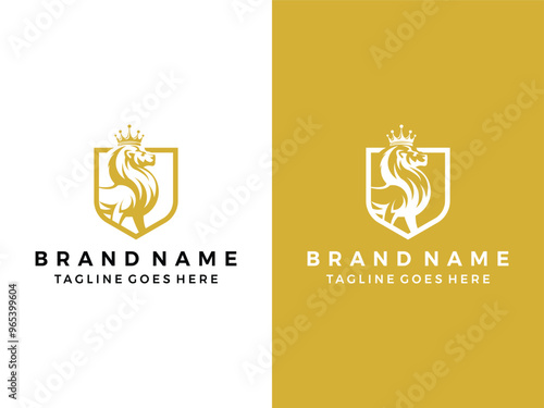 abstract lion with shield logo icon vector illustration
