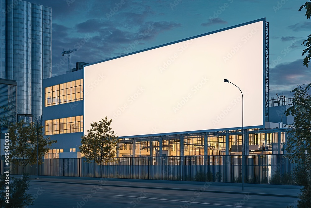 Obraz premium Blank white billboard on city street at night. Mock up