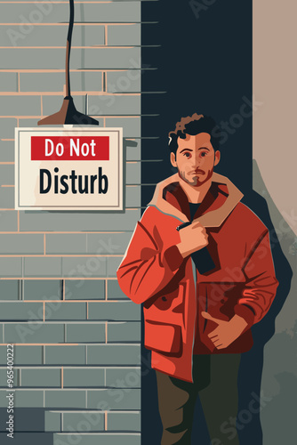 Man Holding "Do Not Disturb" Sign, Disabling Smartphone Notifications for Digital Detox and Social Media Break