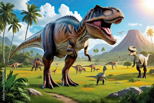 Jurassic Era Dinosaurs in Lush Meadows and Stunning Landscapes