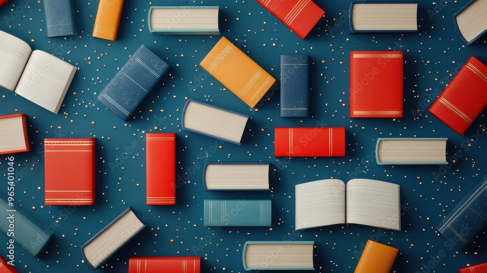 Futuristic Virtual Library Concept with Digital Books Floating in Space -