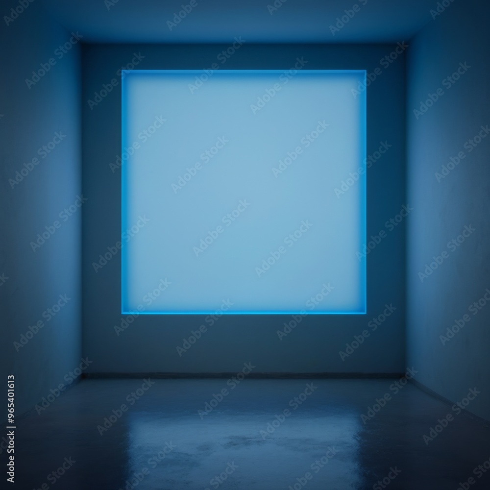 Empty room with blue neon light, dimly lit, concrete walls, brig Empty room with blue neon light, dimly lit, concrete walls, brig