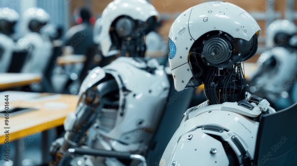 Fototapeta premium AI systems designed to replace human participants in research studies during a collaborative session in a modern facility