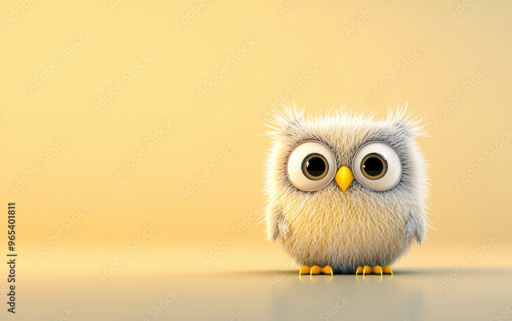 Adorable fluffy owl with big eyes on a soft golden background, perfect for nature and animal-themed designs. Adorable fluffy owl with big eyes on a soft golden background, perfect for nature and animal-themed designs.