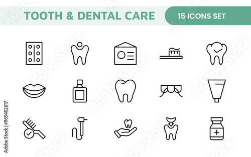 Complete Tooth and Dental Care Icon Collection: Perfect for Oral Hygiene, Dentist Tools, Preventive Measures, Whitening Solutions, and Comprehensive Dental Care