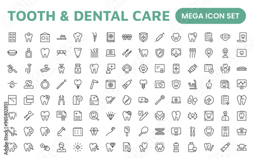 Complete Tooth and Dental Care Icon Collection: Perfect for Oral Hygiene, Dentist Tools, Preventive Measures, Whitening Solutions, and Comprehensive Dental Care
