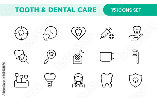 Complete Tooth and Dental Care Icon Collection: Perfect for Oral Hygiene, Dentist Tools, Preventive Measures, Whitening Solutions, and Comprehensive Dental Care