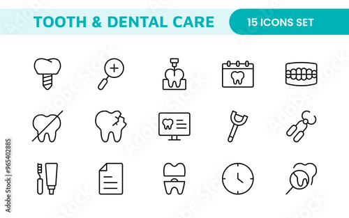 Complete Tooth and Dental Care Icon Collection: Perfect for Oral Hygiene, Dentist Tools, Preventive Measures, Whitening Solutions, and Comprehensive Dental Care