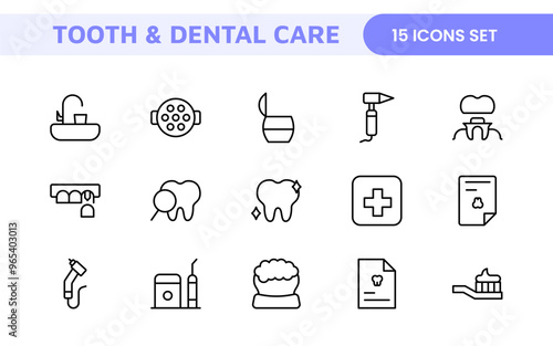 Complete Tooth and Dental Care Icon Collection: Perfect for Oral Hygiene, Dentist Tools, Preventive Measures, Whitening Solutions, and Comprehensive Dental Care