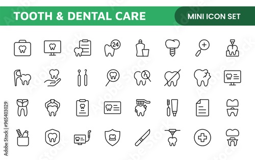 Complete Tooth and Dental Care Icon Collection: Perfect for Oral Hygiene, Dentist Tools, Preventive Measures, Whitening Solutions, and Comprehensive Dental Care
