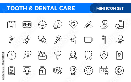 Complete Tooth and Dental Care Icon Collection: Perfect for Oral Hygiene, Dentist Tools, Preventive Measures, Whitening Solutions, and Comprehensive Dental Care