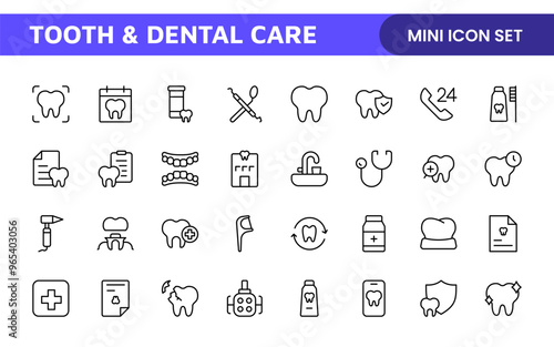 Complete Tooth and Dental Care Icon Collection: Perfect for Oral Hygiene, Dentist Tools, Preventive Measures, Whitening Solutions, and Comprehensive Dental Care