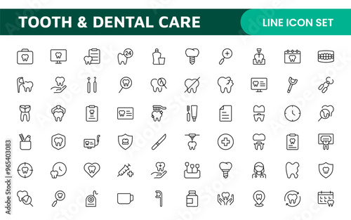 Complete Tooth and Dental Care Icon Collection: Perfect for Oral Hygiene, Dentist Tools, Preventive Measures, Whitening Solutions, and Comprehensive Dental Care