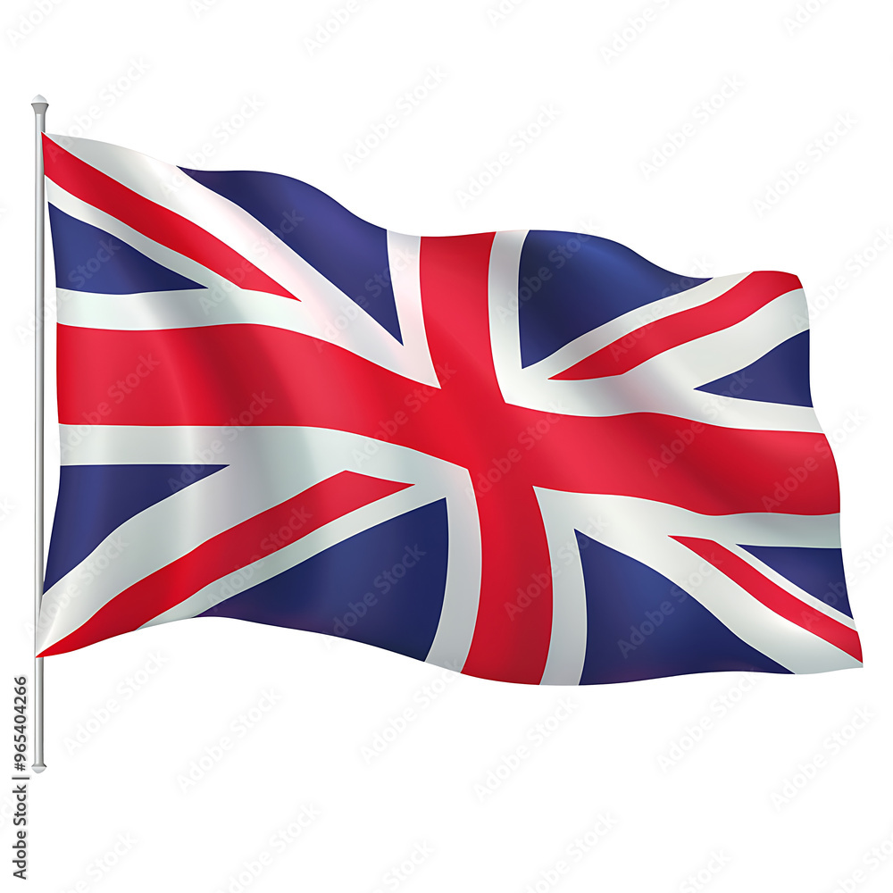 Waving Union Jack Flag on a White Background Waving Union Jack Flag on a White Background