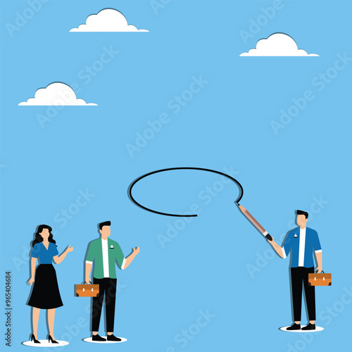 Personal space for privacy. introvert safe zone concept. Businessman draws a personal boundary circle with a pencil to limit coworker access