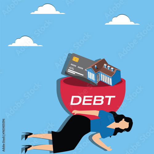 Financial Distress, Businesswoman Bearing Debt Burden