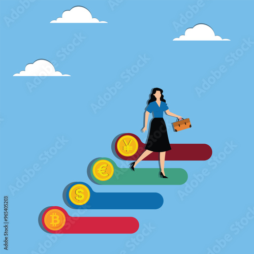 Businesswoman Navigating Financial Fluctuations. Fundamental Analysis and Currency Exchange Volatility