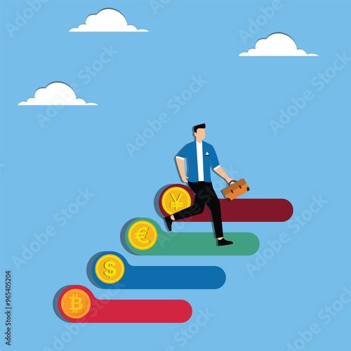 Businessman Navigating Financial Fluctuations. Fundamental Analysis and Currency Exchange Volatility