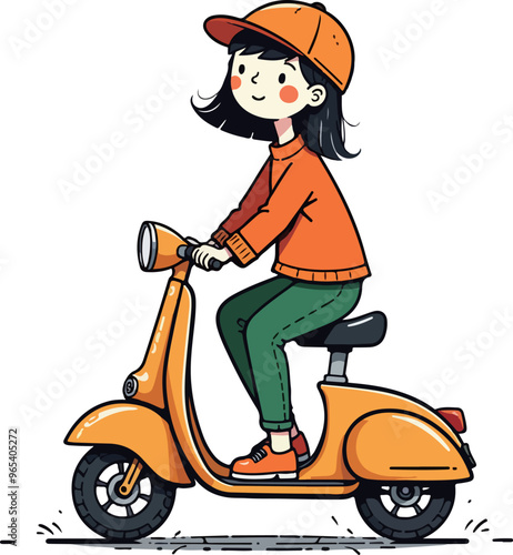 Girl Riding Scooter Illustration