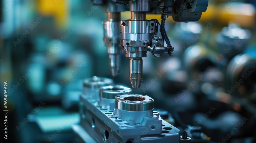 OEM engine parts being machined with precision in a high-tech manufacturing facility. OEM engine parts being machined with precision in a high-tech manufacturing facility.