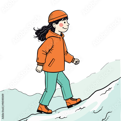 Girl Hiking Uphill Illustration