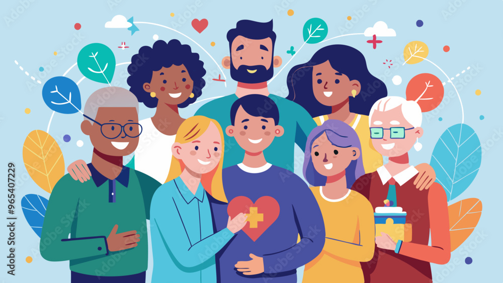 Fototapeta premium Mental Health Support Network, Community of Friends and Family, Emotional Wellbeing 