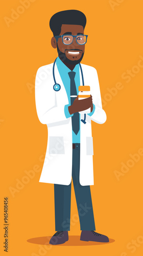 African American Doctor Holding Antidepressant Medication Bottle, Offering Help for Psychological Stress and Mental Health Issues