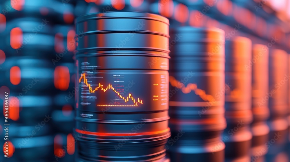 Futuristic Holographic Global Oil Prices Display in Energy Market - with Copy Space and Selective Focus in Futuristic Holographic Global Oil Prices Display in Energy Market - with Copy Space and Selective Focus in