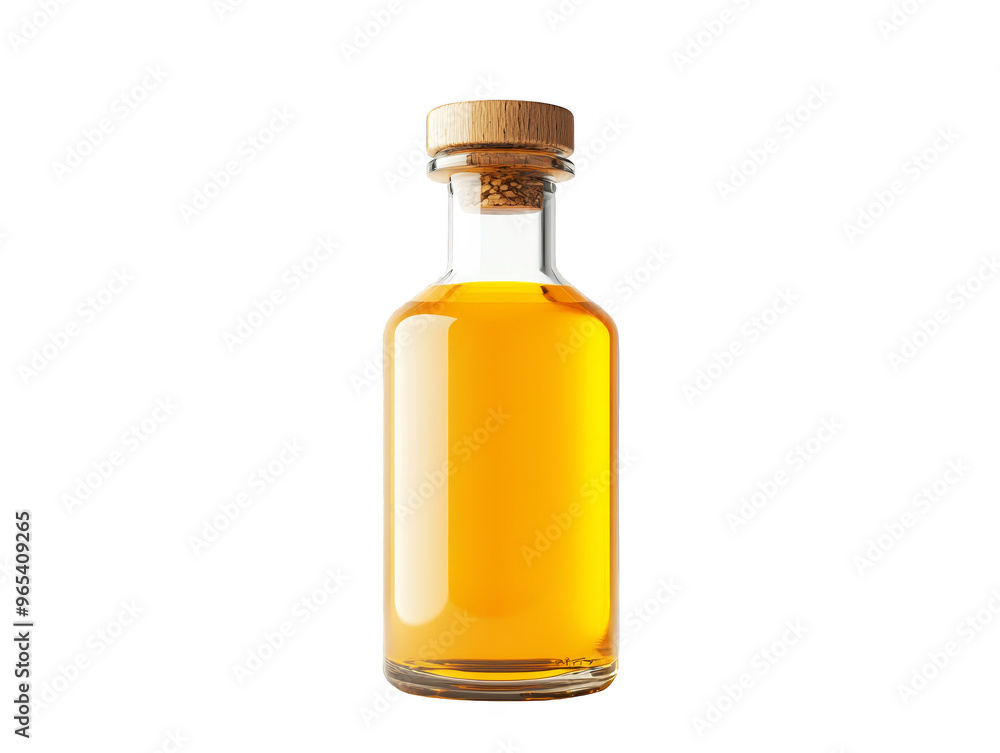 Glass Bottle with Wooden Cork and Golden Liquid Glass Bottle with Wooden Cork and Golden Liquid