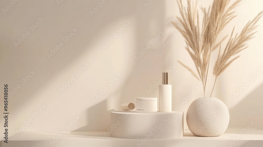 Minimalist backdrop with delicate textures, ideal for showcasing cosmetics and adding your message. Minimalist backdrop with delicate textures, ideal for showcasing cosmetics and adding your message.