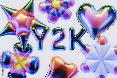 y2k elements 3d render illustration. Set of y2k style elements vector. Hand drawn collection of pixel, fluffy, eye, heart, cloud, organic shape in black and white color. Design for print, cartoon