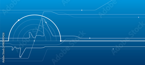 Avia transport. Airplane outline illustration for your project. White lines image on blue background. Vector design art