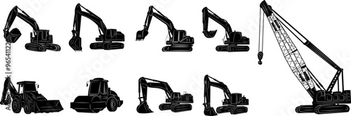 Wallpaper Mural silhouette set construction equipment, bulldozer, crane vector Torontodigital.ca