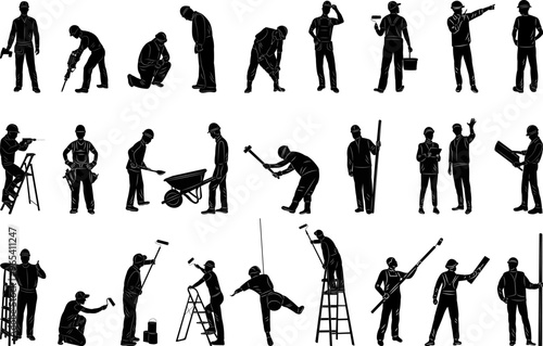 silhouette of a man builders working vector