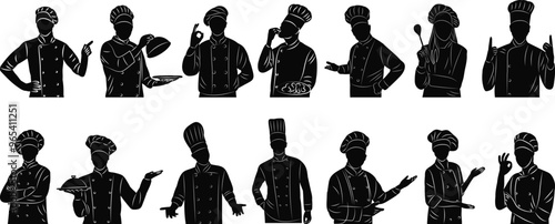 chef silhouette icon, portrait on white background vector