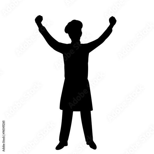 silhouette chef rejoices on white background vector