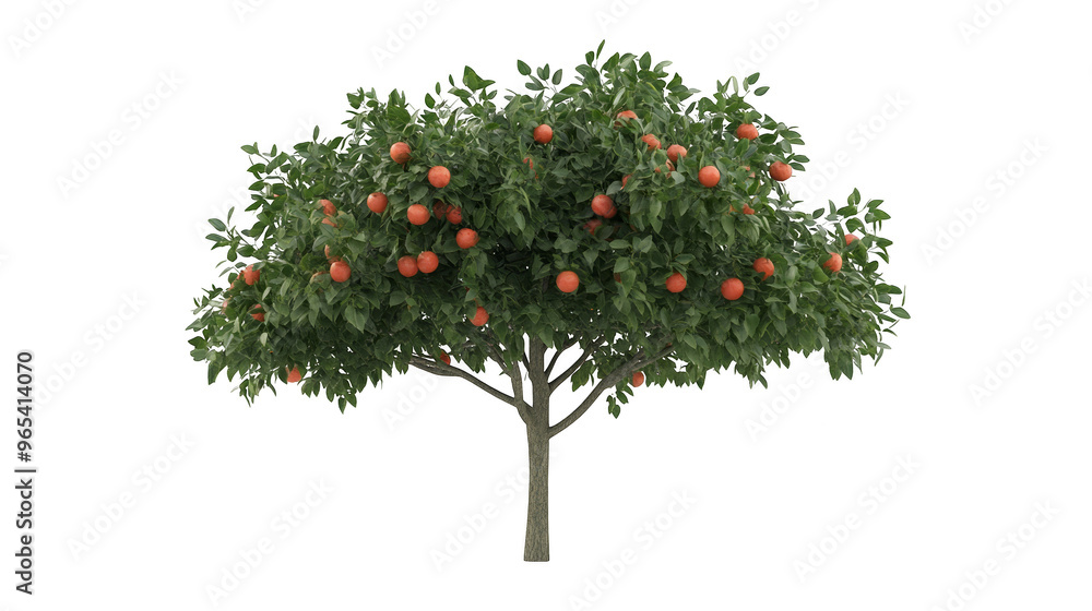 Orange Tree with Ripe Fruit Against Abstract Background