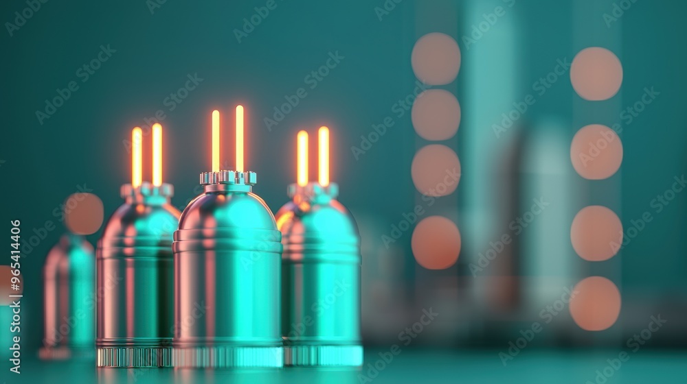 Fototapeta premium Transition to Renewable Energy: Holographic Visualization of Oil Decline in Green and Blue Tones - with Selective Focus