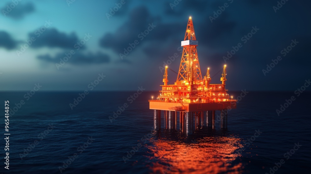 Obraz premium Futuristic Oil Rig Inspection Holographic Interface in Offshore Setting, with Copy Space for Text, Quality