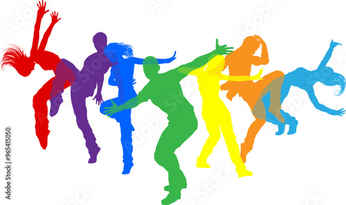 Street dancers dancing silhouette hip hop dance silhouettes poses set