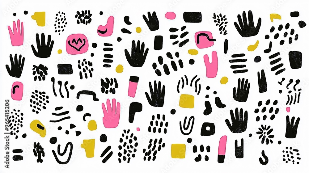 Abstract Hand Drawn Pattern with Pink and Black Shapes Abstract Hand Drawn Pattern with Pink and Black Shapes