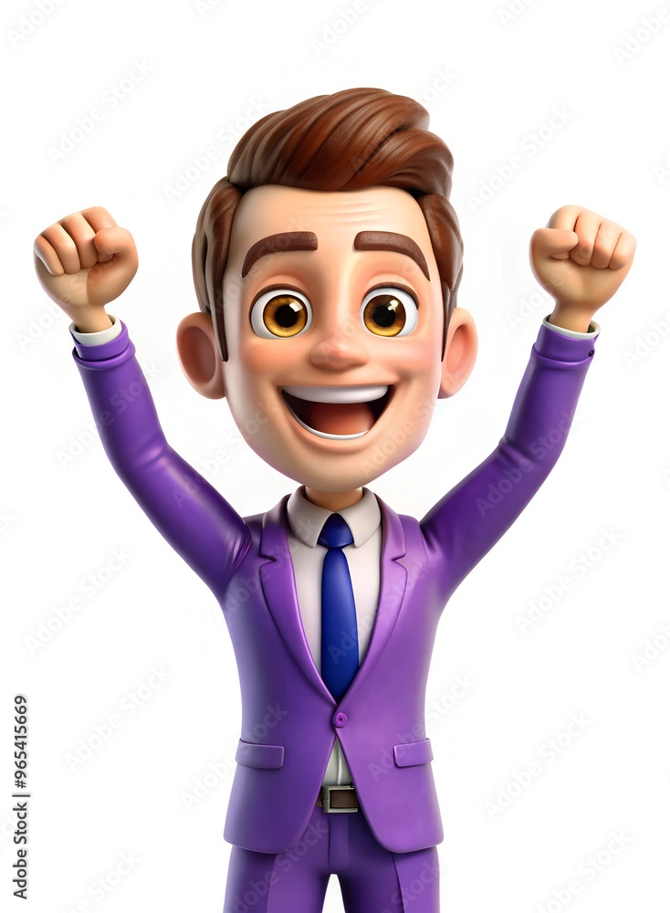 3d cartoon excited businessman in purple suit on white background 3d cartoon excited businessman in purple suit on white background