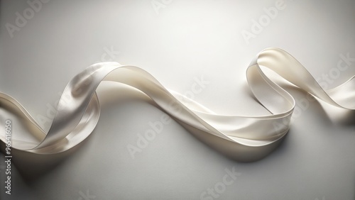 Long silky white ribbon drapes elegantly across a minimalist background, its delicate folds and curls evoking a sense of simplicity and refinement. photo