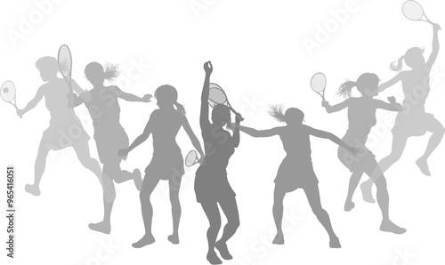 Silhouette Tennis players set. Active sports people healthy players fitness silhouettes concept.