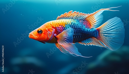 Vibrant fish gliding through tranquil blue waters of a serene ocean